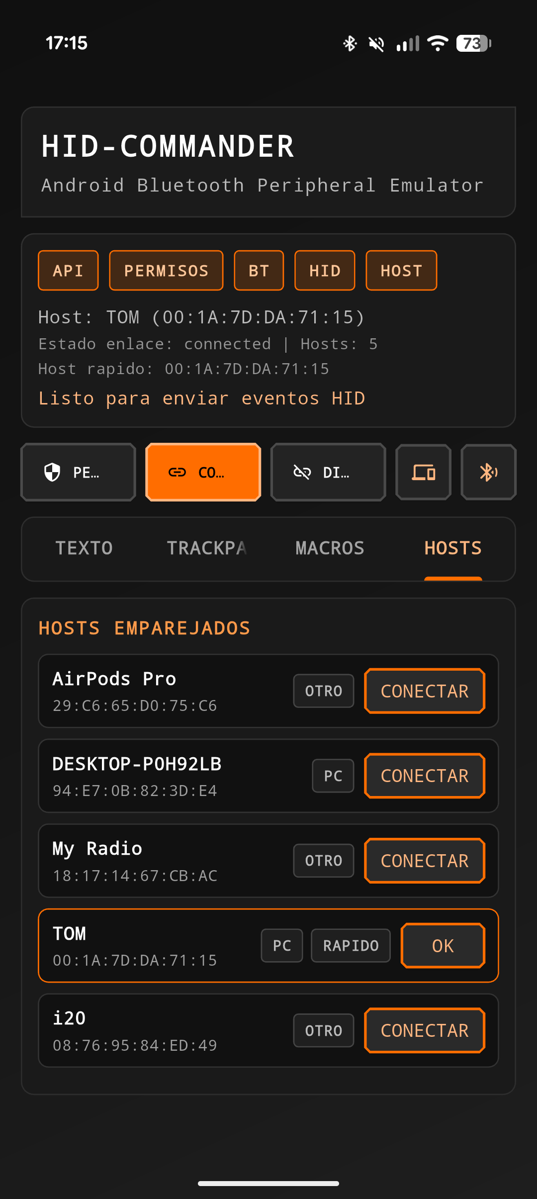 Vista principal de HID Commander